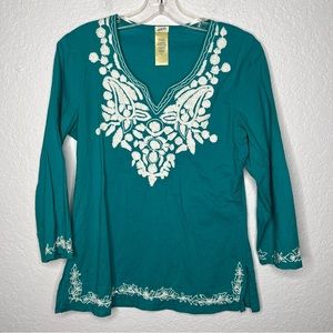 Guess Vintage 3/4 Sleeve Blue Blouse Embroidered Boho.